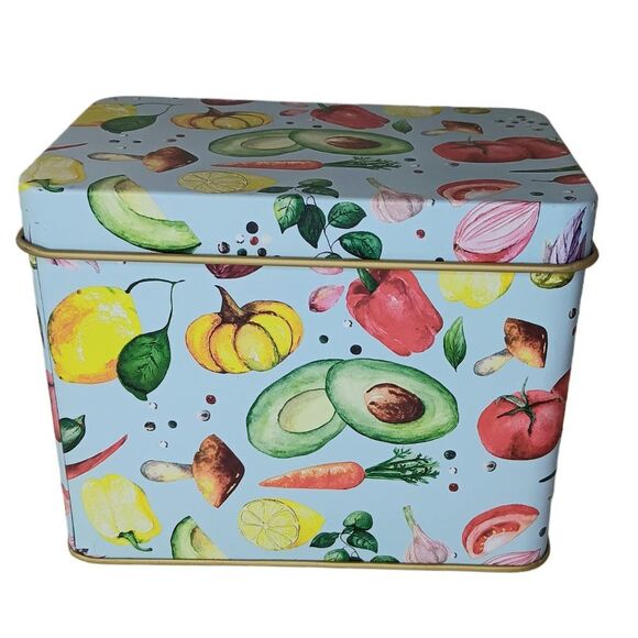 Vegetable Farmhouse Recipe Box Metal Recipe Cards Dividers Holder - Picture 6 of 8